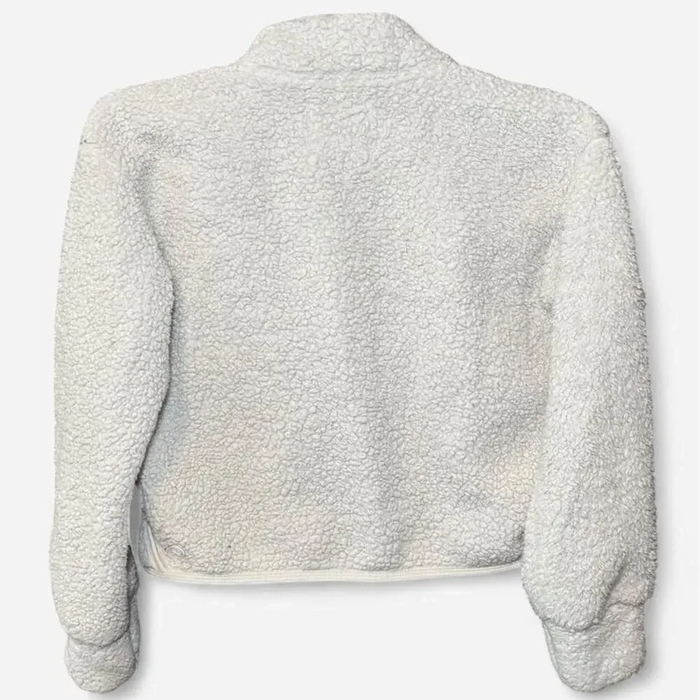 ATHLETA GIRL L Sherpa Fleece Jacket White Beige Cozy Casual